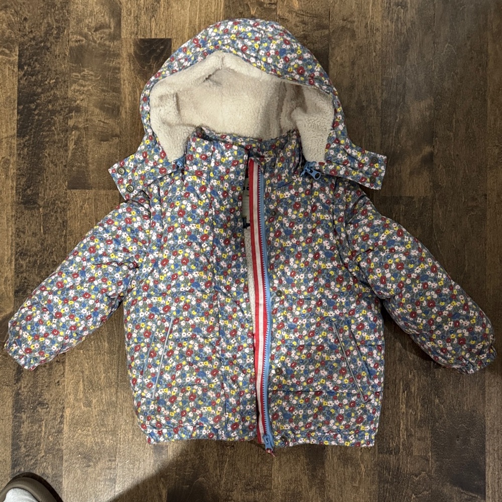 Mini Boden Floral Puffer Jacket - Multicolor